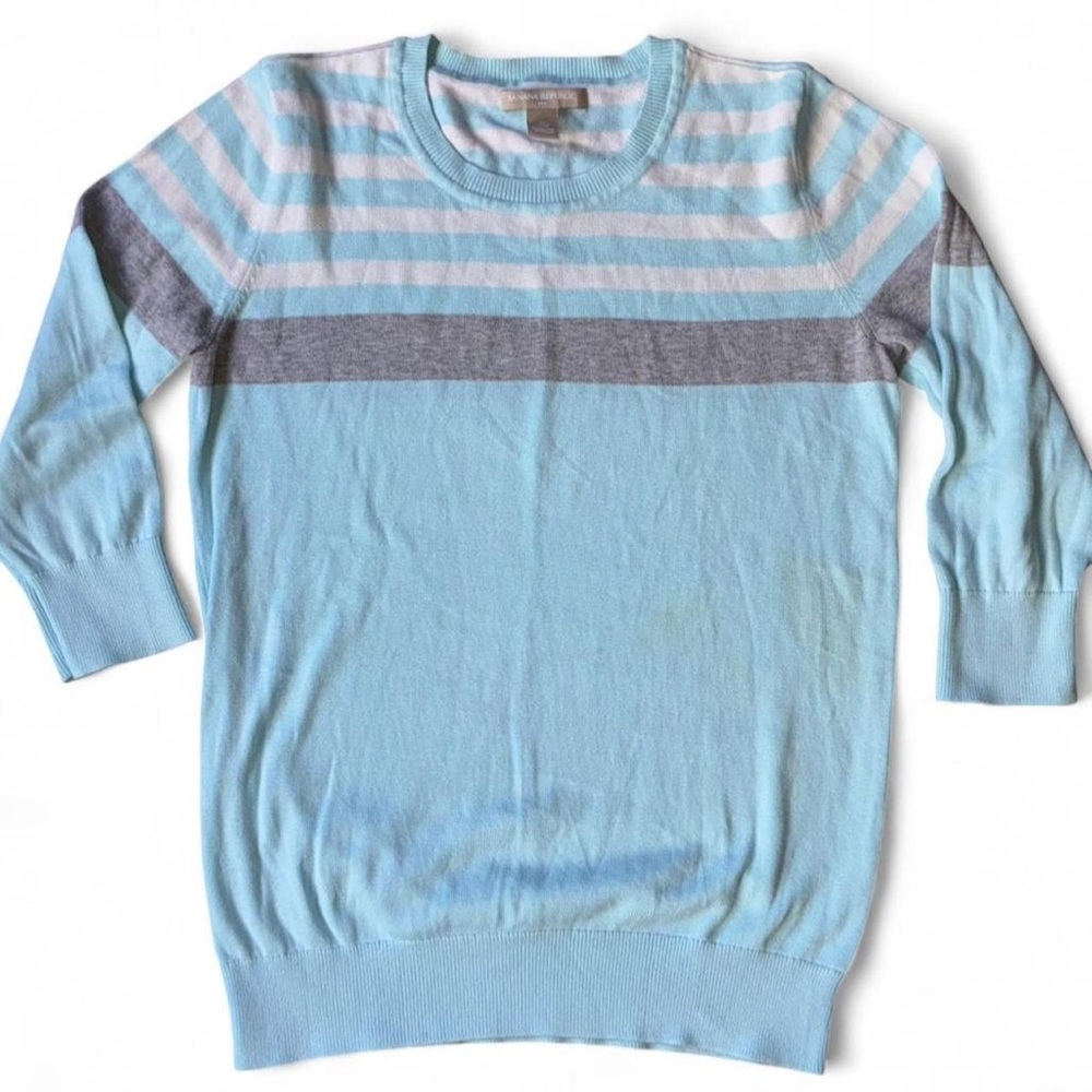 Banana Republic Sky Blue and Charcoal Striped Sweater